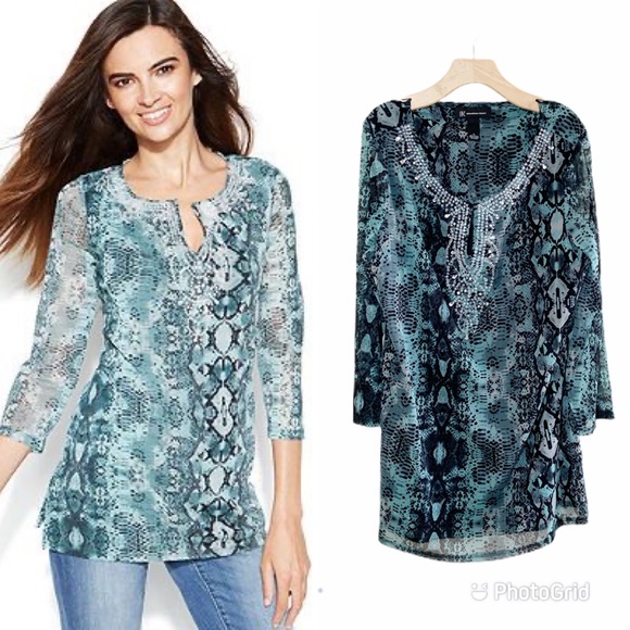INC International Concepts Tops - (SOLD) INC. Jeweled Snake Skin Tunic Top